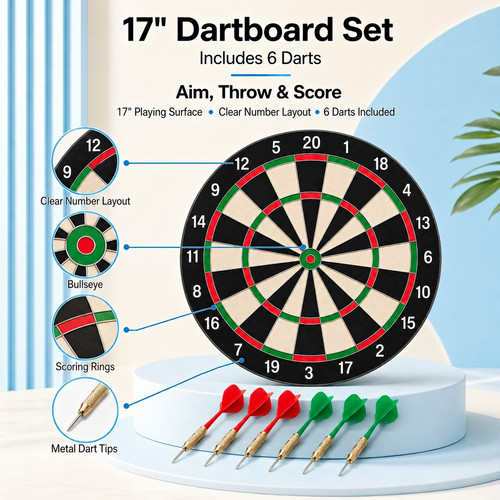Dart set dartboard - 17", with